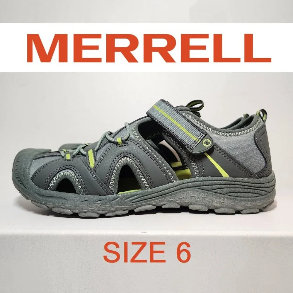 Merrell Unisex Child Hydro 2 Sandals Water Shoes Velcro Size 6 Green Gray